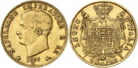 ROYAUME D'ITALIE-NAPOLEON Ier (1805-1814). 40 Lire 1809 Milan.
2ème Type (Tranche lisse avec listel et inscrite en creux)
A/ NAPOLEONE IMPERATOR E R...