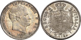 ROYAUME D'ITALIE-NAPOLEON Ier (1805-1814). 2 Lire, 2ème Type 1811 Milan.
A/ NAPOLEONE IMPERATOR E RE. Tête nue à droite. Au-dessous, différents, date...