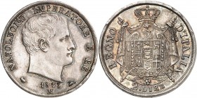 ROYAUME D'ITALIE-NAPOLEON Ier (1805-1814). 2 Lire 1813 Milan.
A/ NAPOLEONE IMPERATOR E RE. Tête nue à droite. Au-dessous, différents, date, atelier....