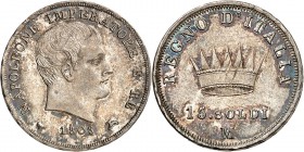 ROYAUME D'ITALIE-NAPOLEON Ier (1805-1814). 15 Soldi 1808 Milan.
A/ NAPOLEONE IMPERATOR E RE. Tête nue à droite. Au-dessous, différents, date, atelier...