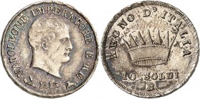 ROYAUME D'ITALIE-NAPOLEON Ier (1805-1814). 10 Soldi 1813 Bologne.
A/ NAPOLEONE IMPERATOR E RE. Tête nue à droite. Au-dessous, différents, date, ateli...