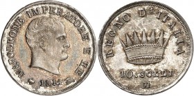 ROYAUME D'ITALIE-NAPOLEON Ier (1805-1814). 10 Soldi 1814 Milan.
A/ NAPOLEONE IMPERATOR E RE. Tête nue à droite. Au-dessous, différents, date, atelier...