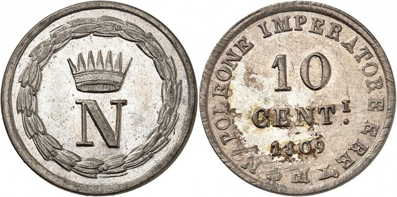 ROYAUME D'ITALIE-NAPOLEON Ier (1805-1814). 10 Centisimi 1809 et 1813 Milan.
(Lo...