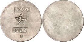 MAATRISCHT (REDDITION LE 4 NOV.1794) - SIEGE DE LA VILLE PAR LES SOLDATS DES GENERAUX PICHEGUE ET JOURDAN. 100 Stuivers 1794.
A/ Sur flan lisse en cr...