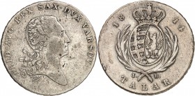 POLOGNE. GRAND DUCHE DE VARSOVIE. Talar (6 Zlotych) 1814.
A/ FRID. AVG. REX. SAX. DVX VARSOV. Tête nue à droite de Frédéric-Auguste.
R/ Armes couron...