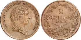 SUEDE. CHARLES XIV (Bernadotte) (1818-1844). 2 Skilling Banco 1835 et 1842.
(Lot de 2 pièces). DP 1212. SUP et TTB