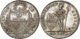 SUISSE (Confédération). CANTON DE VAUD. 40 Batzen 1812.
A/ Armes de la ville surmontées d'une couronne de chêne et posées sur deux branches de vigne ...