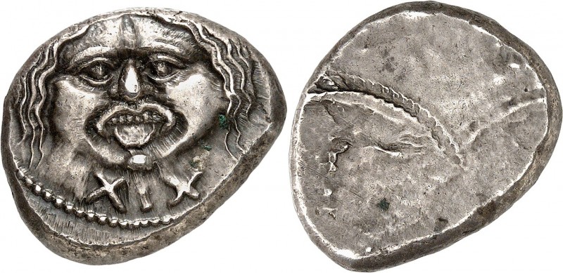 ETRURIE. POPULONIA (320-280 avt.JC). 20 Asses (8,54 g).
A/ Gorgoneion de face l...