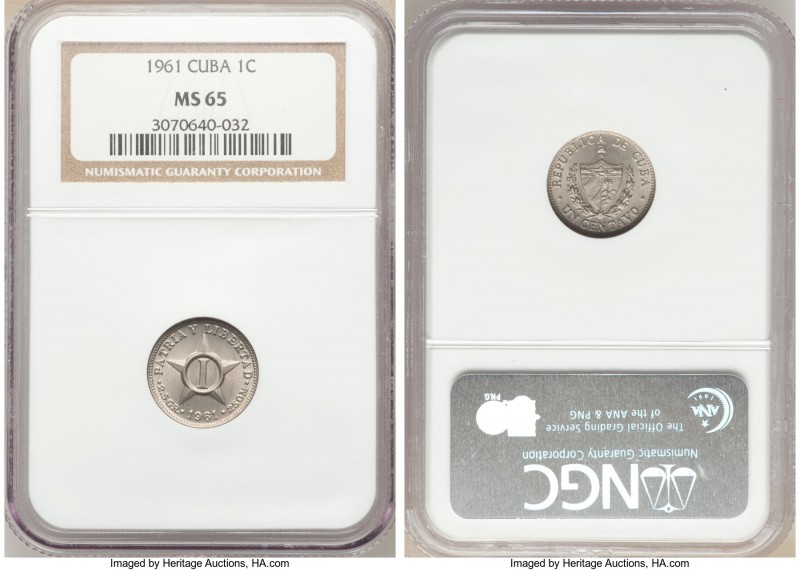 Republic Centavo 1961 MS65 NGC, Philadelphia mint, KM9.2. The final year for the...