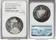 Republic silver Proof Piefort "Baseball" 10 Pesos 1990 PR65 Ultra Cameo NGC, KM-P39. Mintage: 100. "Pan-American Games - Havana" issue.

HID0980124201...