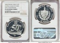Republic silver Proof Prueba "50th Anniversary of the Central Bank of Cuba" 10 Pesos 2000 PR69 Ultra Cameo NGC, Havana mint, KM-Unl. (cf. KM761 for st...