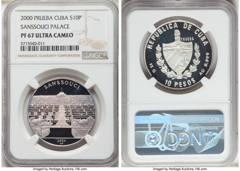 Republic silver Proof Prueba "Sanssouci Palace" 10 Pesos 2000 PR67 Ultra Cameo N...