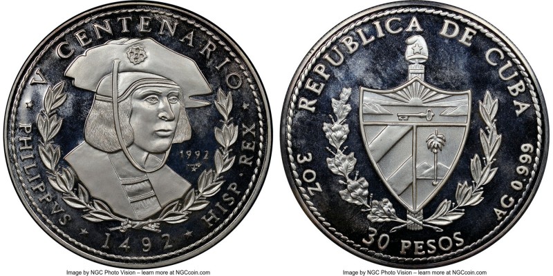 Republic silver Proof "Philip's Rule" 30 Pesos (3 oz) 1992 PR68 Ultra Cameo NGC,...