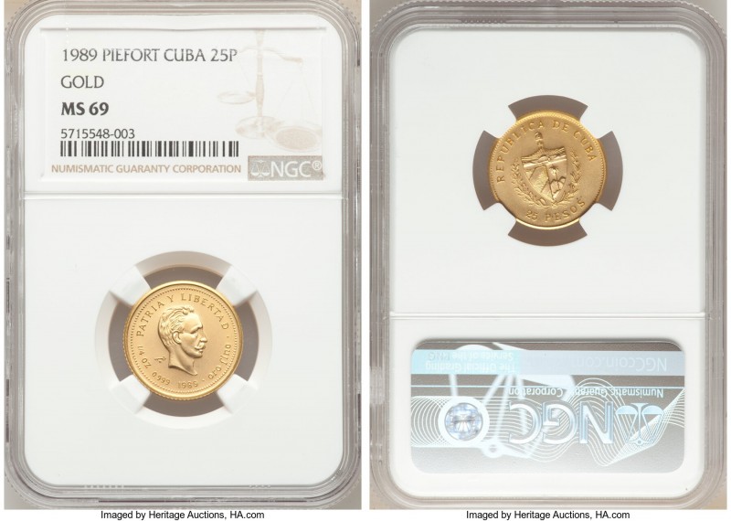 Republic gold Piefort "Jose Marti" 25 Pesos 1989 MS69 NGC, KM-P20. Mintage: 10. ...