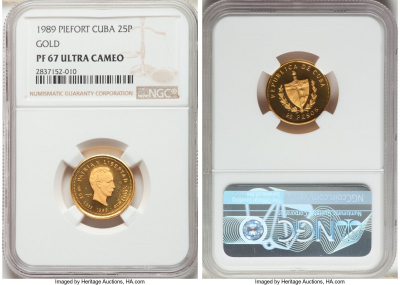 Republic gold Proof Piefort "Jose Marti" 25 Pesos 1989 PR67 Ultra Cameo NGC, KM-...