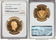 Republic gold Proof Piefort "Jose Marti" 100 Pesos 1989 PR64 Ultra Cameo NGC, KM-P29. Mintage: 15. Rare to say the least, and very nearly deserving of...