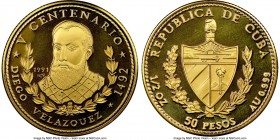 Republic gold Proof "Diego Velazquez - New World 500th Anniversary" 50 Pesos 1991 PR68 Ultra Cameo NGC, KM445. Mintage: 200. AGW 0.4994 oz. 

HID09801...