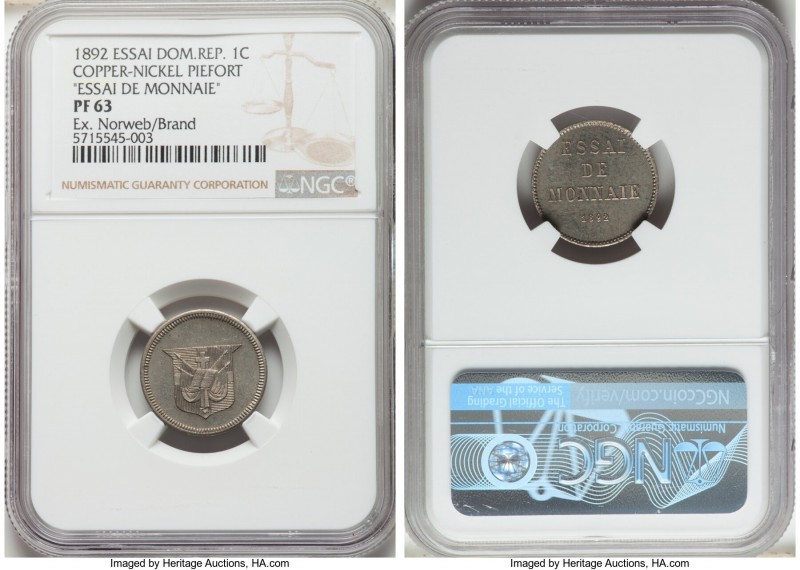 Republic copper-nickel Proof Piefort Essai Centavo 1892 PR63 NGC, KM-E18, Gomez-...