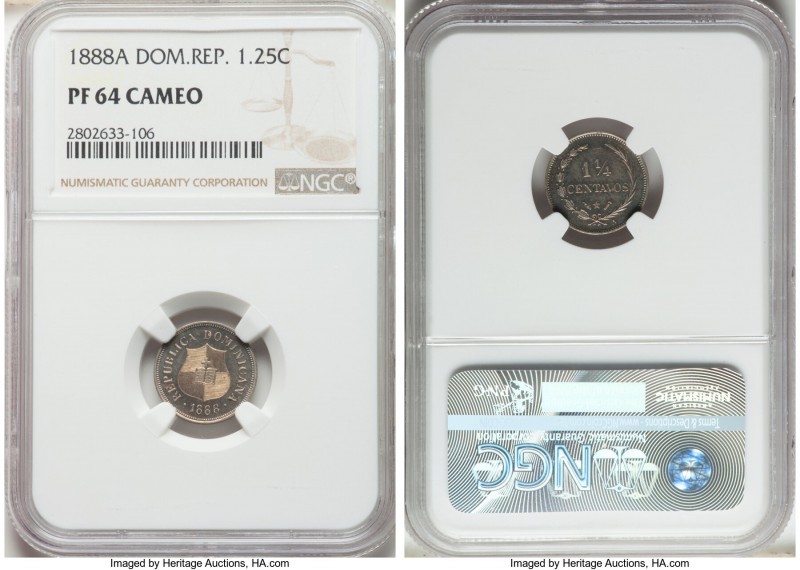 Republic Proof 1-1/4 Centavos 1888-A PR64 Cameo NGC, Paris mint, KM6. Watery and...