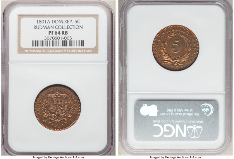 Republic Proof 5 Centesimos 1891-A PR64 Red and Brown NGC, Paris mint, KM8, Gome...