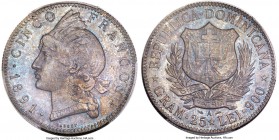 Republic 5 Francos 1891-A MS65 PCGS, Paris mint, KM12, Gomez-93. A gorgeous specimen of this one-year type, gem uncirculated with most attractive stee...