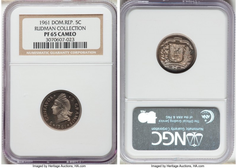 Republic Proof 5 Centavos 1961 PR65 Cameo NGC, KM18 (10 known), Gomez-107. The r...