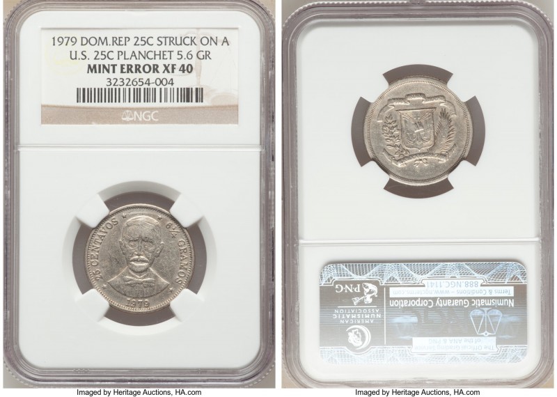Republic Mint Error - Struck on Foreign Planchet 25 Centavos 1979 XF40 NGC, cf. ...