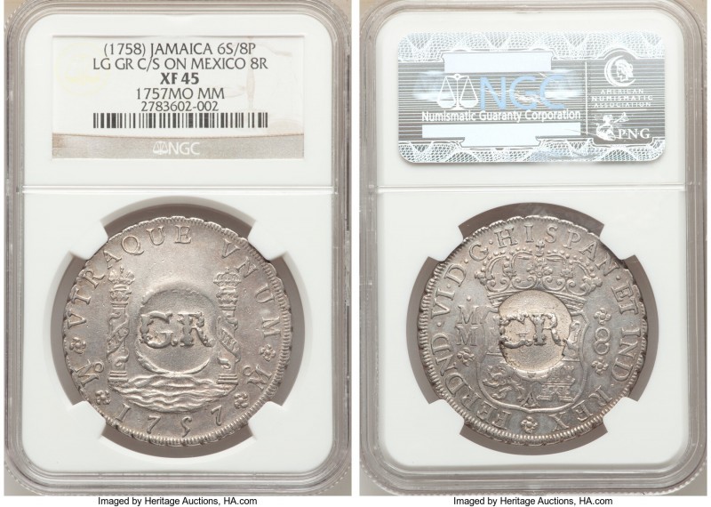 British Colony Counterstamped 6 Shilling 8 Pence ND (1758) XF45 NGC, KM8.2, Prid...