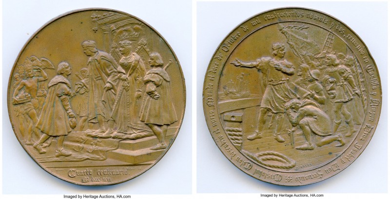 "Discovery of the New World" bronze Medal 1892 AU (light verdigris, edge knock),...