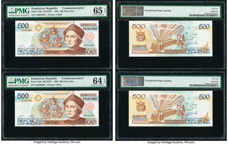 Dominican Republic Banco Central 500 Pesos Oro 1992 Pick 140a Two Commemorative ...