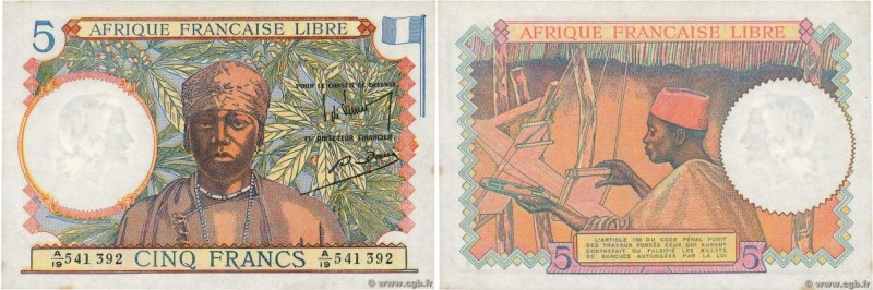 Country : FRENCH EQUATORIAL AFRICA 
Face Value : 5 Francs  
Date : (1941) 
Perio...