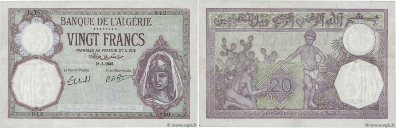 Country : ALGERIA 
Face Value : 20 Francs  
Date : 21 janvier 1942 
Period/Provi...