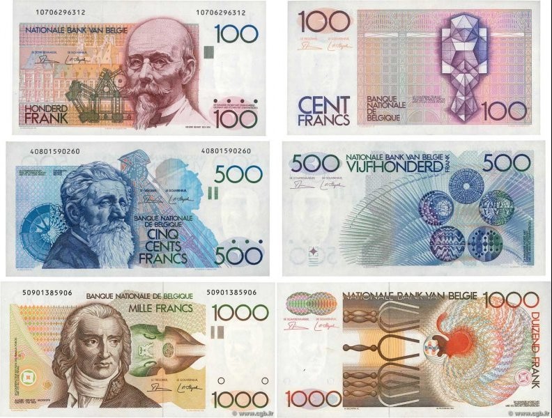 Country : BELGIUM 
Face Value : 100, 500 et 1000 Francs Lot 
Date : (1980-1998) ...