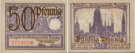 Country : DANZIG 
Face Value : 50 Pfennig  
Date : 15 avril 1919 
Period/Province/Bank : Notgeld der Stadtgemeinde Danzig 
Catalogue reference : P.11 ...