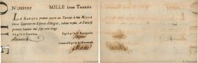 Country : FRANCE 
Face Value : 1000 Livres Tournois typographié Faux 
Date : 01 janvier 1720 
Period/Province/Bank : Banque de Law 
Catalogue referenc...