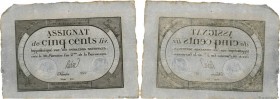Country : FRANCE 
Face Value : 500 Livres  
Date : 08 février 1794 
Period/Province/Bank : Assignats 
Catalogue reference : Ass.47a 
Additional refere...