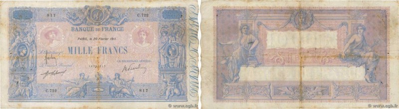 Country : FRANCE 
Face Value : 1000 Francs BLEU ET ROSE  
Date : 20 février 1911...