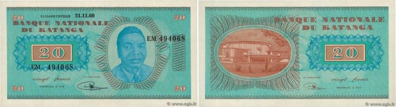 Country : KATANGA 
Face Value : 20 Francs  
Date : 21 novembre 1960 
Period/Prov...