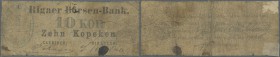 Latvia /Lettland
Rare note 10 Kopeks 1863 Series ”C”, P. A1, Rigaer Bursen-Bank, stronger used with several folds and creases, stained paper, an ink ...