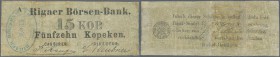 Latvia /Lettland
Rare note 15 Kopeks 1863 Series ”A”, P. A2, Rigaer Bursen-Bank, stronger used with several folds and creases, torn in center and rej...