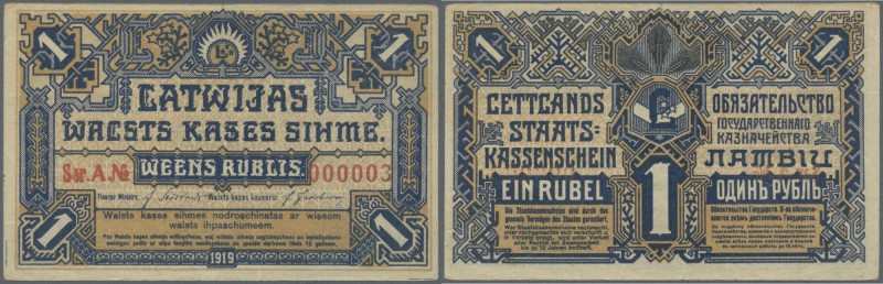 Latvia /Lettland
Very rare note 1 Rublis 1919 P.1 with serial number #A 000003,...