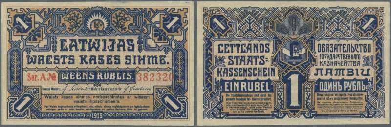 Latvia /Lettland
1 Rublis 1919 P. 1, series ”A”, in crisp original condition: U...