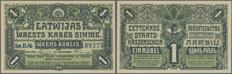 Latvia /Lettland
1 Rublis 1919 P. 2a, series ”D”, in crisp original condition: ...