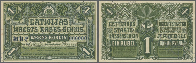 Latvia /Lettland
Rare Specimen of 1 Rubli 1919 P. 2bs, series ”F” with zero ser...
