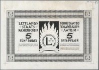 Latvia /Lettland
Large size 250mm x 175mm uniface back proof print of 5 Rubli 1919 P. 3p, printed in black on unwatermarked thick paper with mounting...