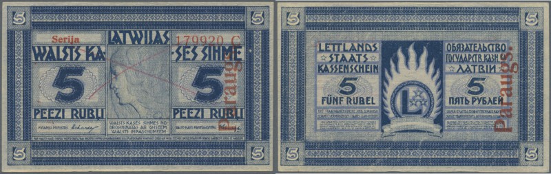 Latvia /Lettland
Rare SPECIMEN note 5 Rubli 1919 Series ”C”, regular serial num...