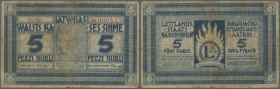 Latvia /Lettland
5 Rubli 1919 P. 3a, series ”Aa”, signature Erhards, issued from 1919 till 1925, 250.000 of these notes were printed, plate note for ...