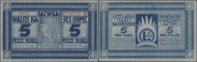 Latvia /Lettland
5 Rubli 1919 P. 3b, series ”A”, signature Erhards, issued from 1919 till 1925, 750.000 of these notes were printed, unfolded, crisp ...