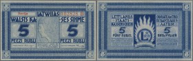 Latvia /Lettland
5 Rubli 1919 P. 3b, series ”B”, signature Erhards, issued from 1919 till 1925, 750.000 of these notes were printed, unfolded, crisp ...