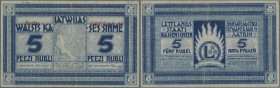 Latvia /Lettland
5 Rubli 1919 Series ”B”, P. 3b, signature Erhards, with error printing, shifted serial number, rarely seen on the market, center fol...